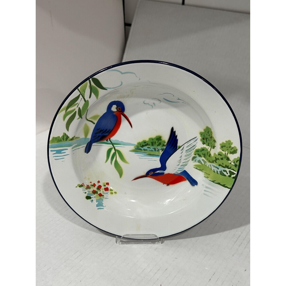 Vintage Enamel Bowl – Lucky Elephant, Birds, Fauna Kitchen Decor
